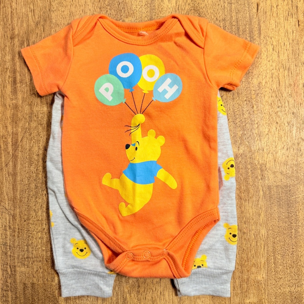 Disney Baby Winnie the Pooh Orange Bodysuit and Grey Jogger Pants Set 0-3M
